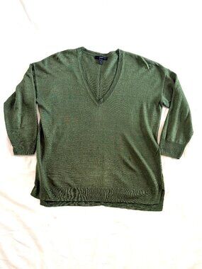 J Crew green linen sweater Small v-neck